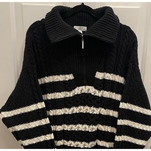 La Ligne x Target Sweater Black‎ Quarter Zip Striped Cable Knit Womens 3X